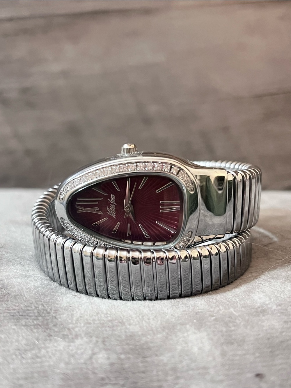 Miss Fox Model 2686 Silver Red Snake Bracelet Watch Rhinestone